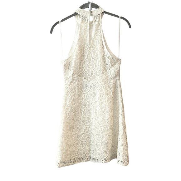 Abercrombie & Fitch Mini Halter Lace Dress Sorority Ivory Crochet Cutout A Line - Picture 2 of 7